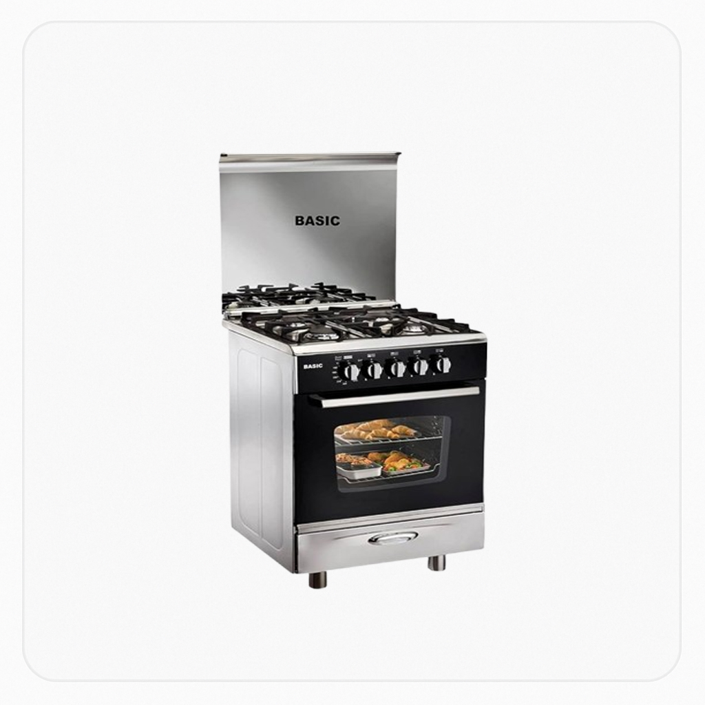 Basic Gas Cooker 55×55cm 4 Burners Stainless Steel Full Safety - Auto Ignition