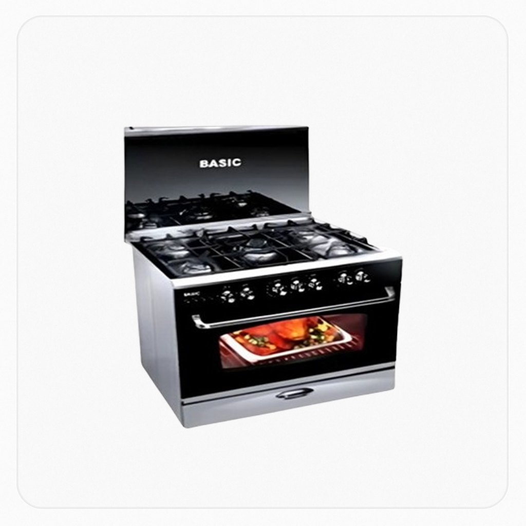 Basic Gas Cooker 80×60cm 5 Burners Stainless Steel Full Safety - Auto Ignition