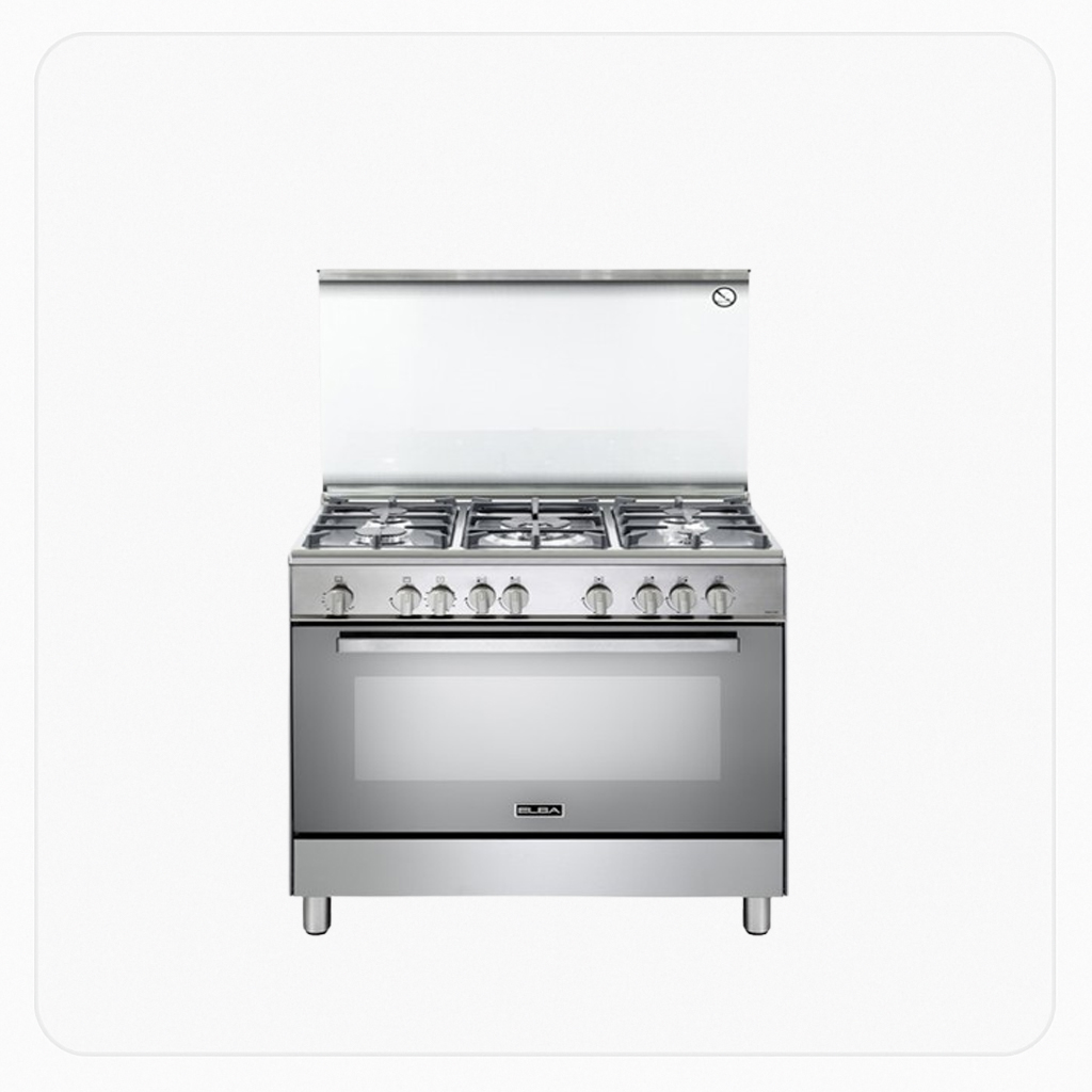 Elba Gas Cooker 90×60cm - 5 Burners - Grill - Full Safety - Stainless Steel