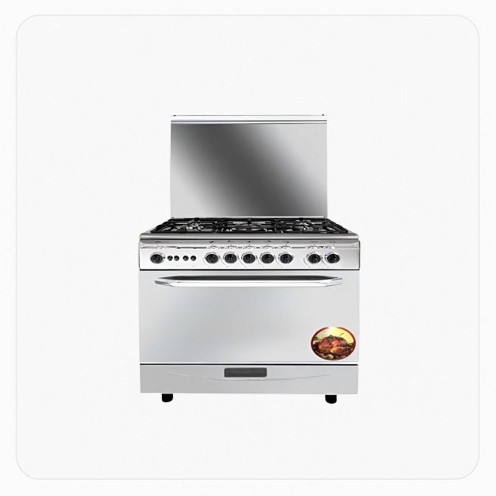 Tecnogas Gas Cooker 90×60cm 5 Burners Stainless Steel Deluxe Digital - Full Safety