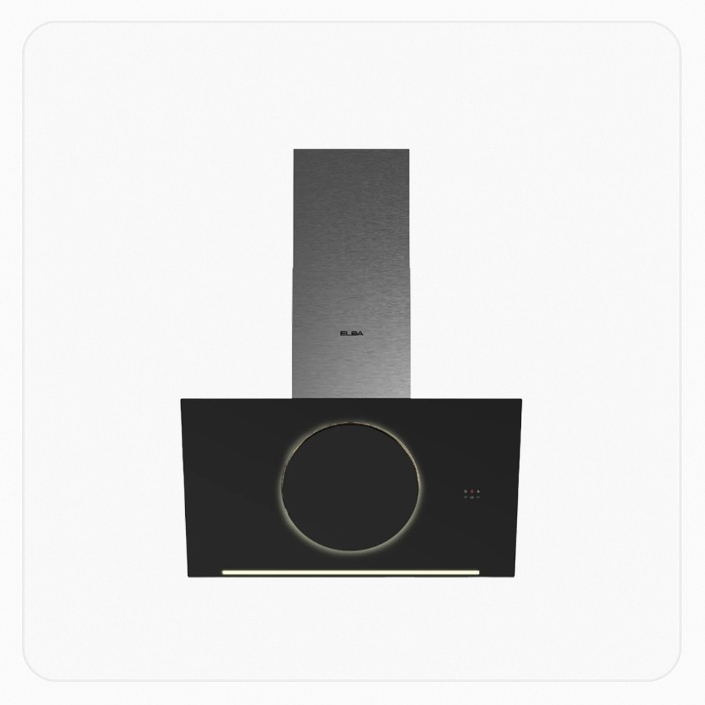 Elba Wall-Mounted Hood – 90 cm, 1100 m³/h Airflow, Black Glass Finish