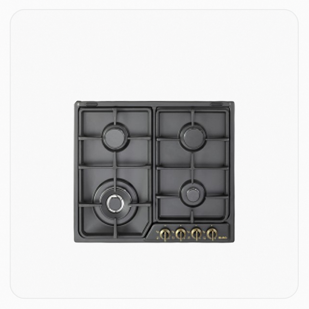 Elba Gas Hob, 4 Burners, Black Glass, 60 cm – Front Classic Knobs