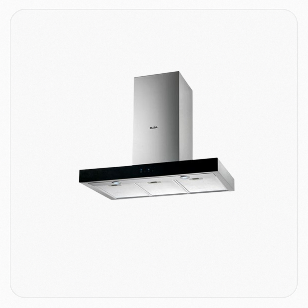 Elba 90cm Wall-Mounted Hood – T-Shape – Glass Panel – Stainless Steel – 1100 m³/h